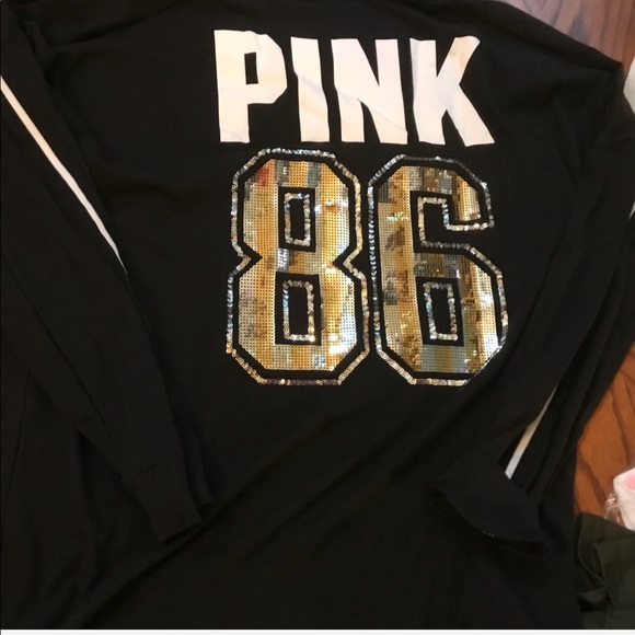 VS PINK SEQUIN BLING VARSITY LONG SLEEVE TEE SZ SM - Picture 3 of 5